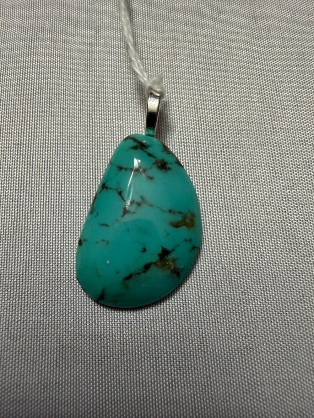 Vintage Style Dry Creek White Turquoise Pendant .925 Sterling Silver Freeform